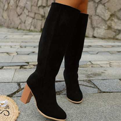Marinella | Suede Pointed Block-Heel Knee-High Boots