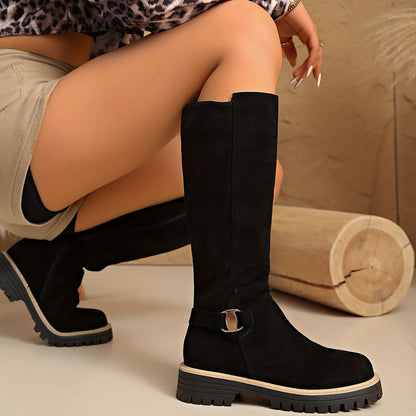 Langley | Suede Lug-Sole Block Heel Knee-High Boots