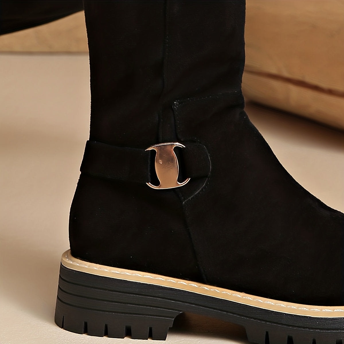 Langley | Suede Lug-Sole Block Heel Knee-High Boots