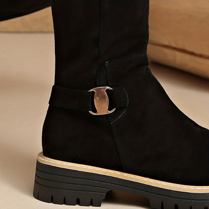 Langley | Suede Lug-Sole Block Heel Knee-High Boots