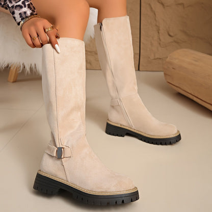 Langley | Suede Lug-Sole Block Heel Knee-High Boots