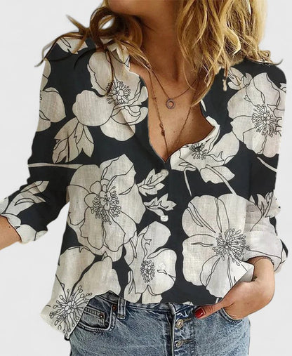 Elena | Cotton-Linen Button-Down Blouse