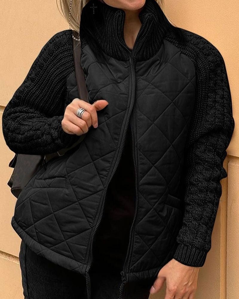 Carys | Winter Quilted Cable Knit Sleeves Puffer Jacket