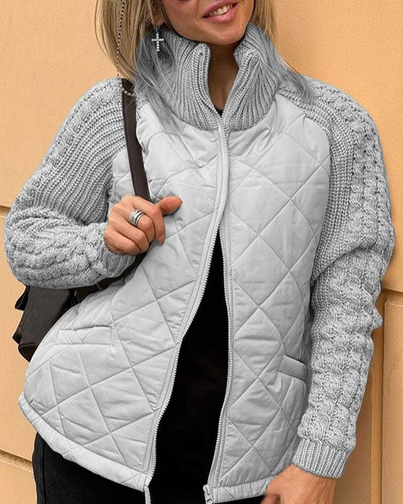 Carys | Winter Quilted Cable Knit Sleeves Puffer Jacket