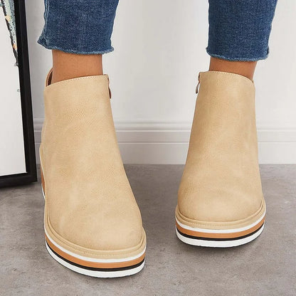Kelly | Leather Wedge Platform Side Zip Ankle Boots