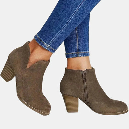 Tina | Suede Cut Out Block Heel Ankle Boots