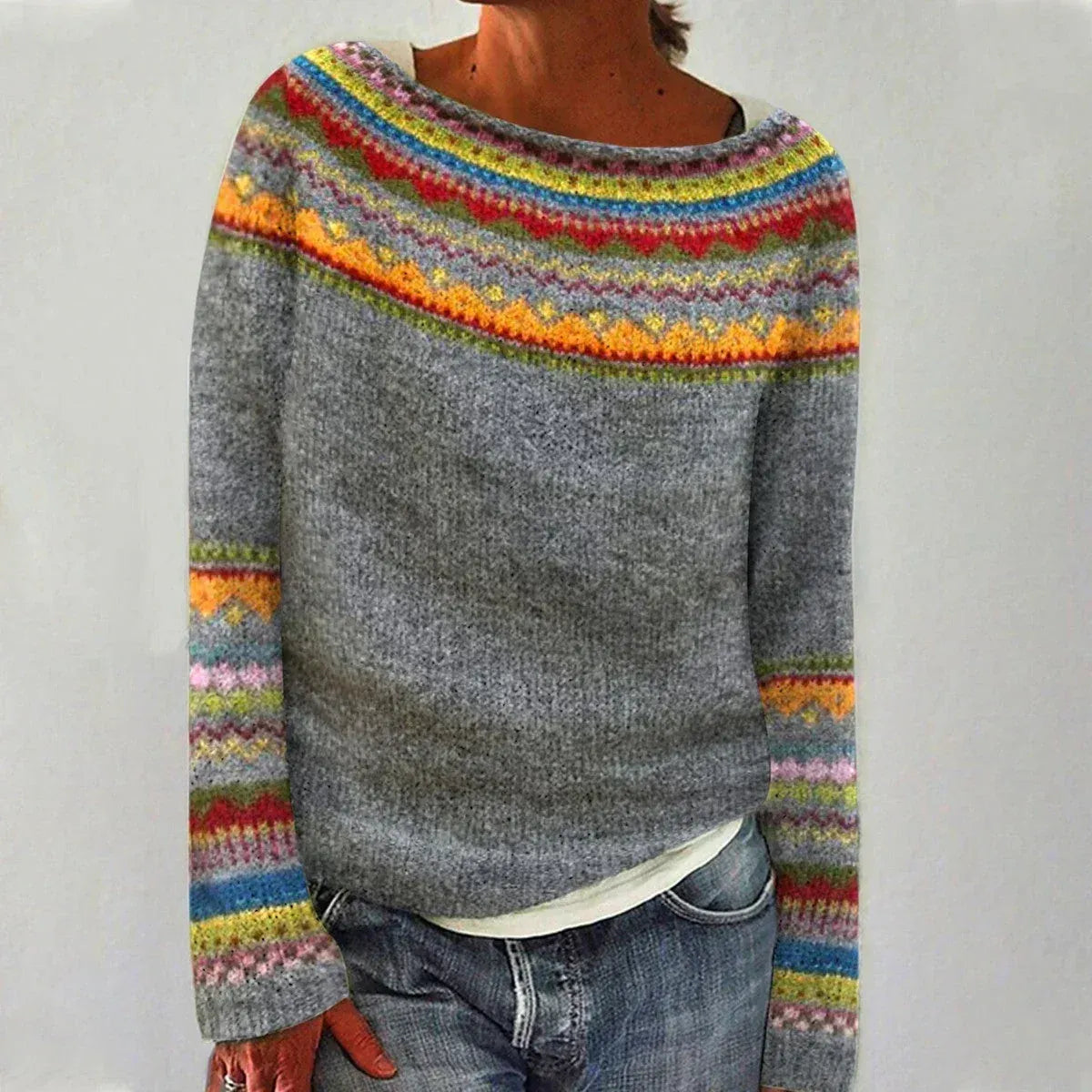 Kelly | Fair Isle Nordic Knit Boat Neck Winter Jumper