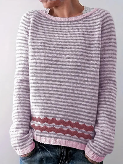 Maria | Crew Neck Striped Zigzag Hem Jumper