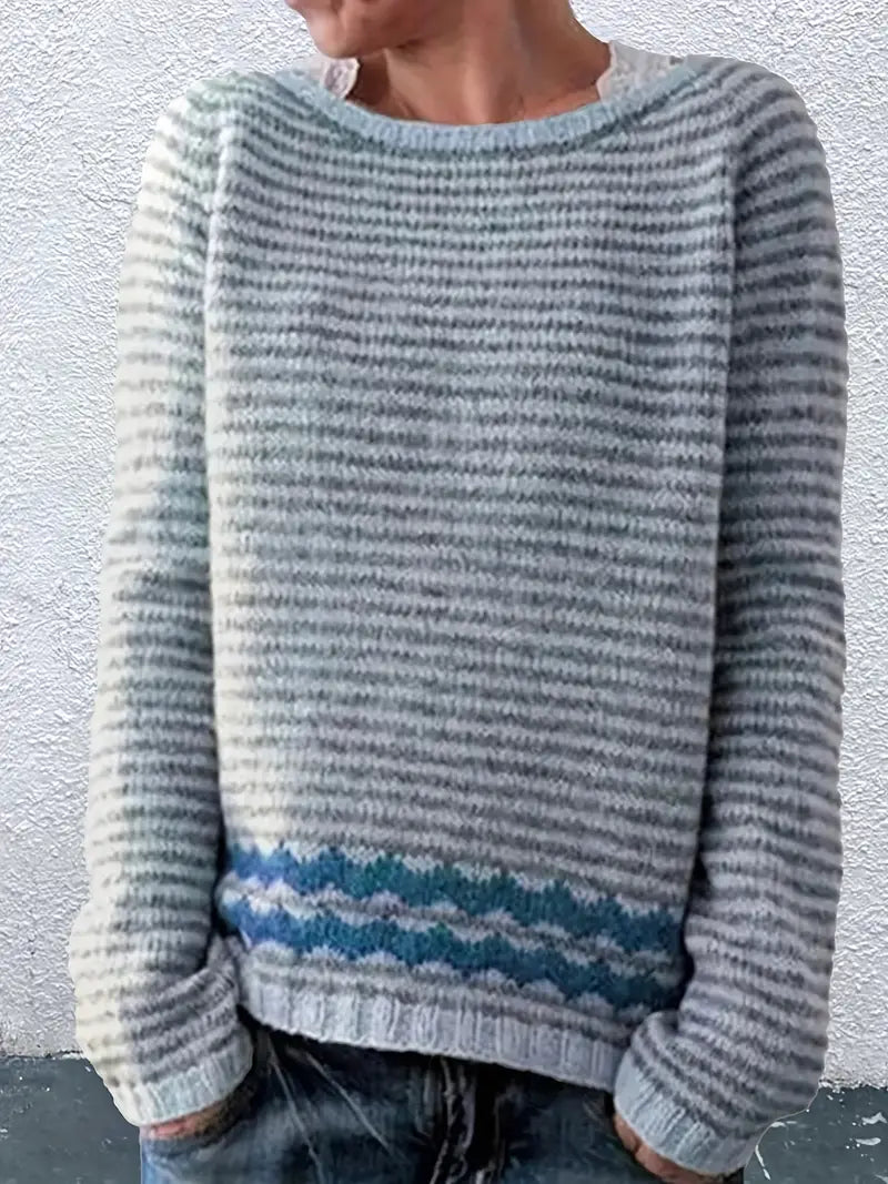 Maria | Crew Neck Striped Zigzag Hem Jumper