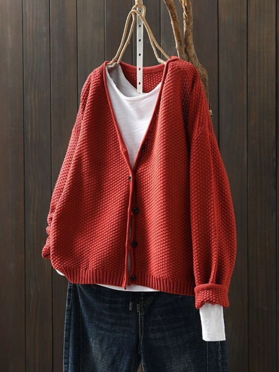 Callie | V-Neck Textured Knit Cardigan