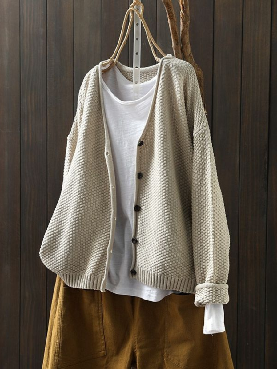 Callie | V-Neck Textured Knit Cardigan