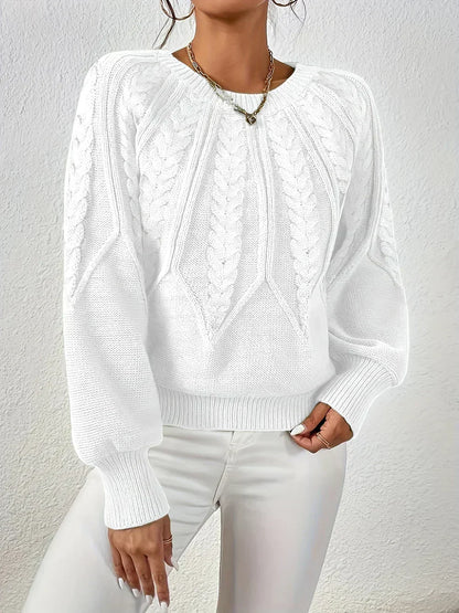 Kelsey | Crew Neck Balloon Sleeve Cable Knit Jumper