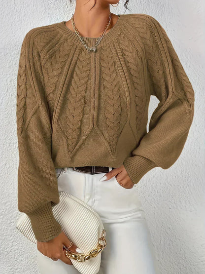 Kelsey | Crew Neck Balloon Sleeve Cable Knit Jumper