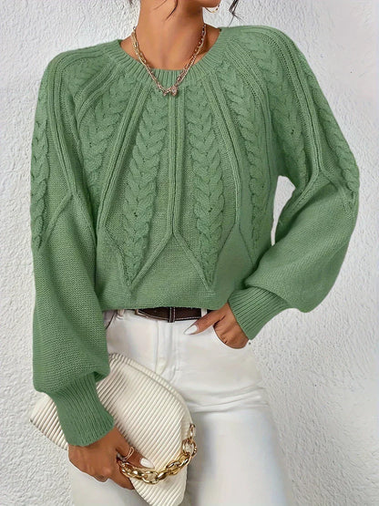 Kelsey | Crew Neck Balloon Sleeve Cable Knit Jumper