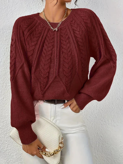 Kelsey | Crew Neck Balloon Sleeve Cable Knit Jumper
