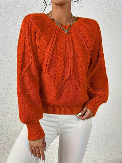 Kelsey | Crew Neck Balloon Sleeve Cable Knit Jumper