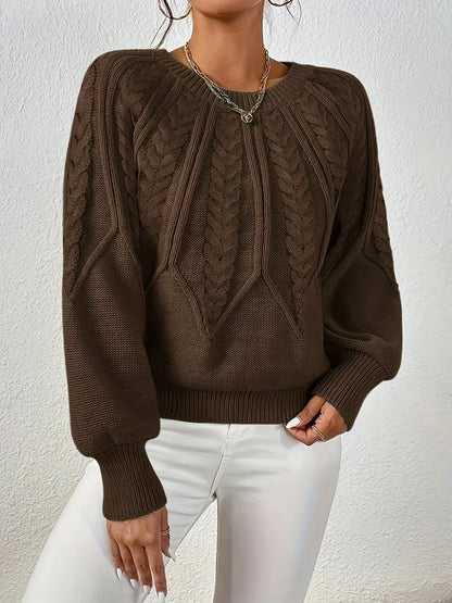 Kelsey | Crew Neck Balloon Sleeve Cable Knit Jumper
