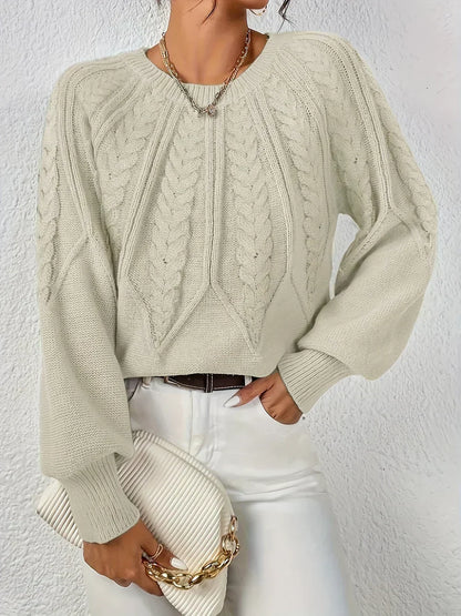 Kelsey | Crew Neck Balloon Sleeve Cable Knit Jumper