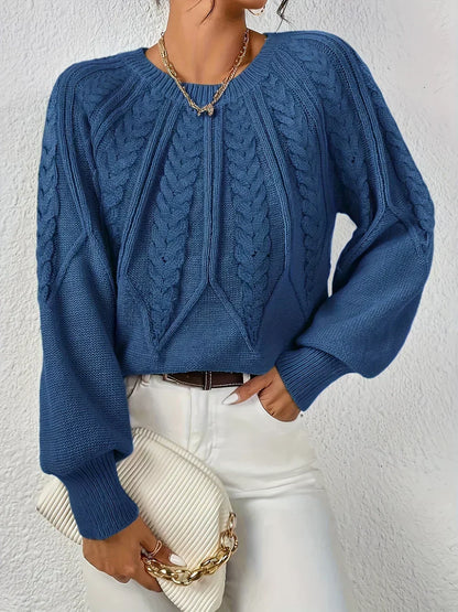 Kelsey | Crew Neck Balloon Sleeve Cable Knit Jumper