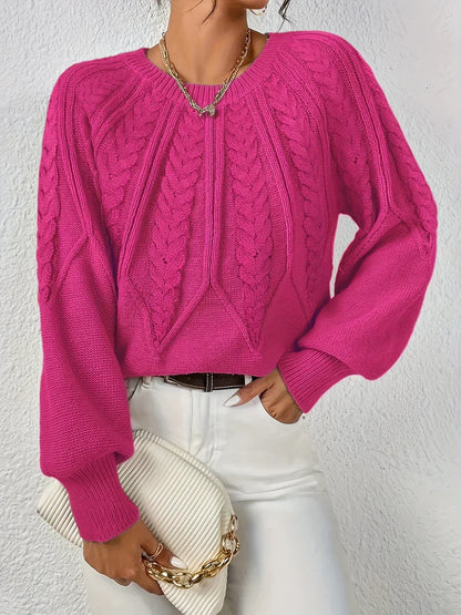Kelsey | Crew Neck Balloon Sleeve Cable Knit Jumper
