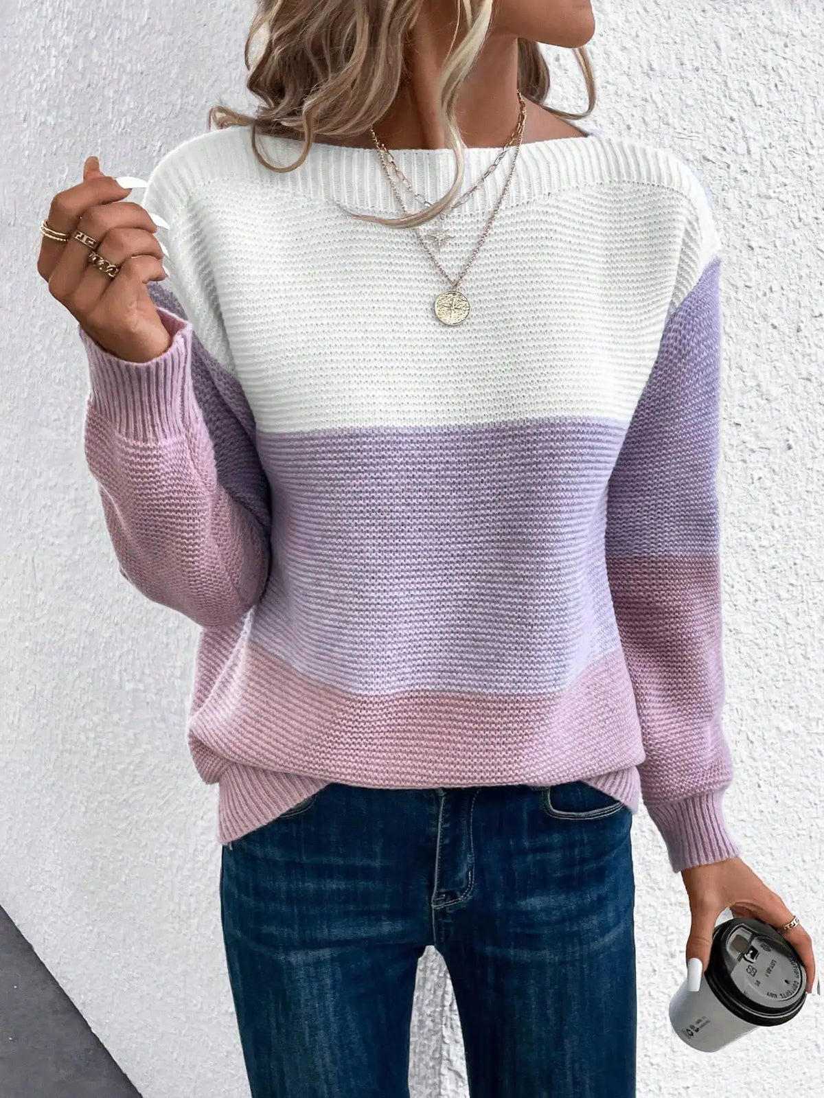 Cassie | Boat Neck Colour Block Knit Jumper