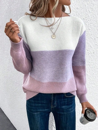 Cassie | Boat Neck Colour Block Knit Jumper
