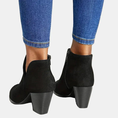 Tina | Suede Cut Out Block Heel Ankle Boots