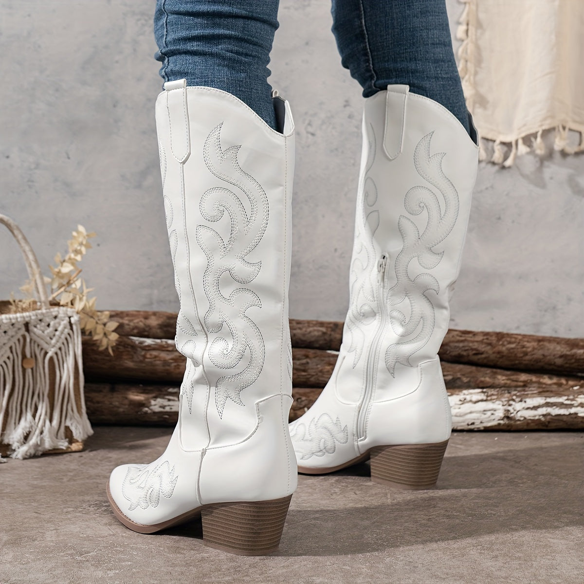 Grace | Embroidered Western Cowboy Knee High Block Heel Boots