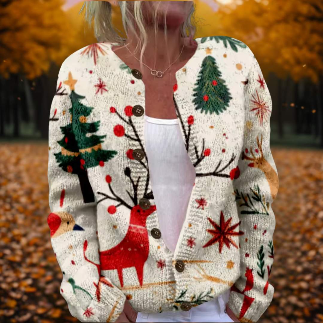 Sandra | Reindeer Print Open-Front Cosy Winter Cardigan