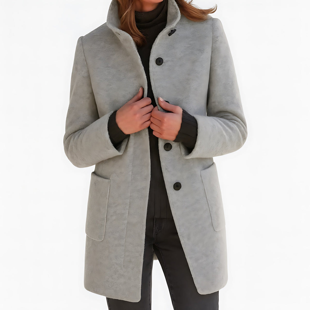 Marlow | Single-Breasted Funnel Neck Mid-Length Coat