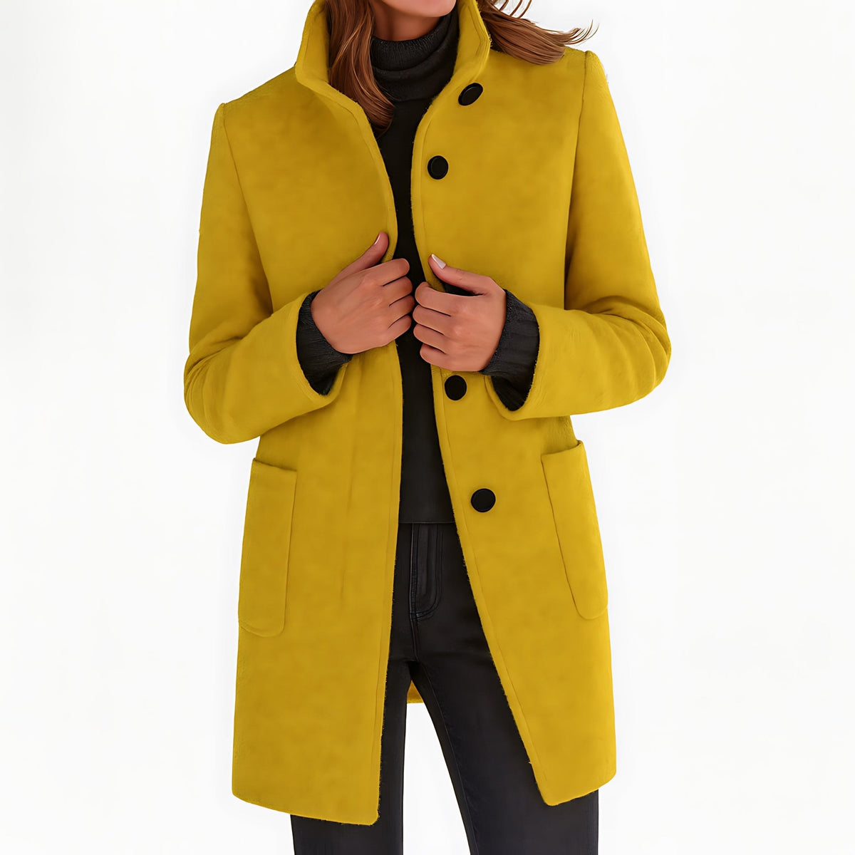 Marlow | Single-Breasted Funnel Neck Mid-Length Coat
