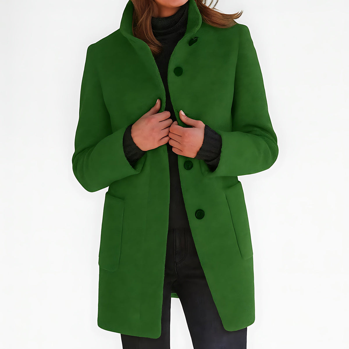 Marlow | Single-Breasted Funnel Neck Mid-Length Coat