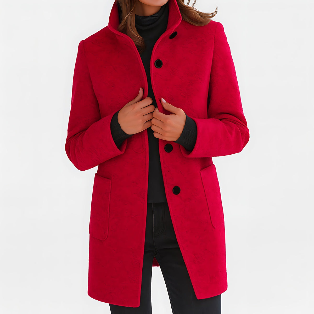 Marlow | Single-Breasted Funnel Neck Mid-Length Coat