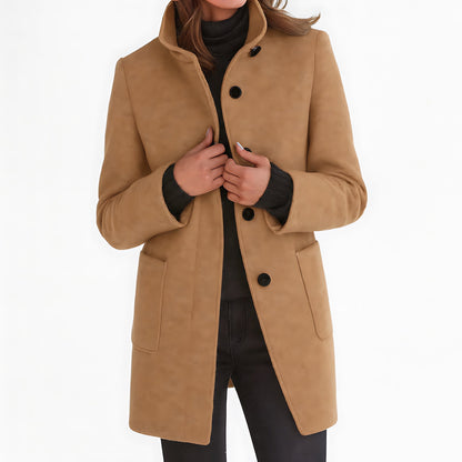 Marlow | Single-Breasted Funnel Neck Mid-Length Coat