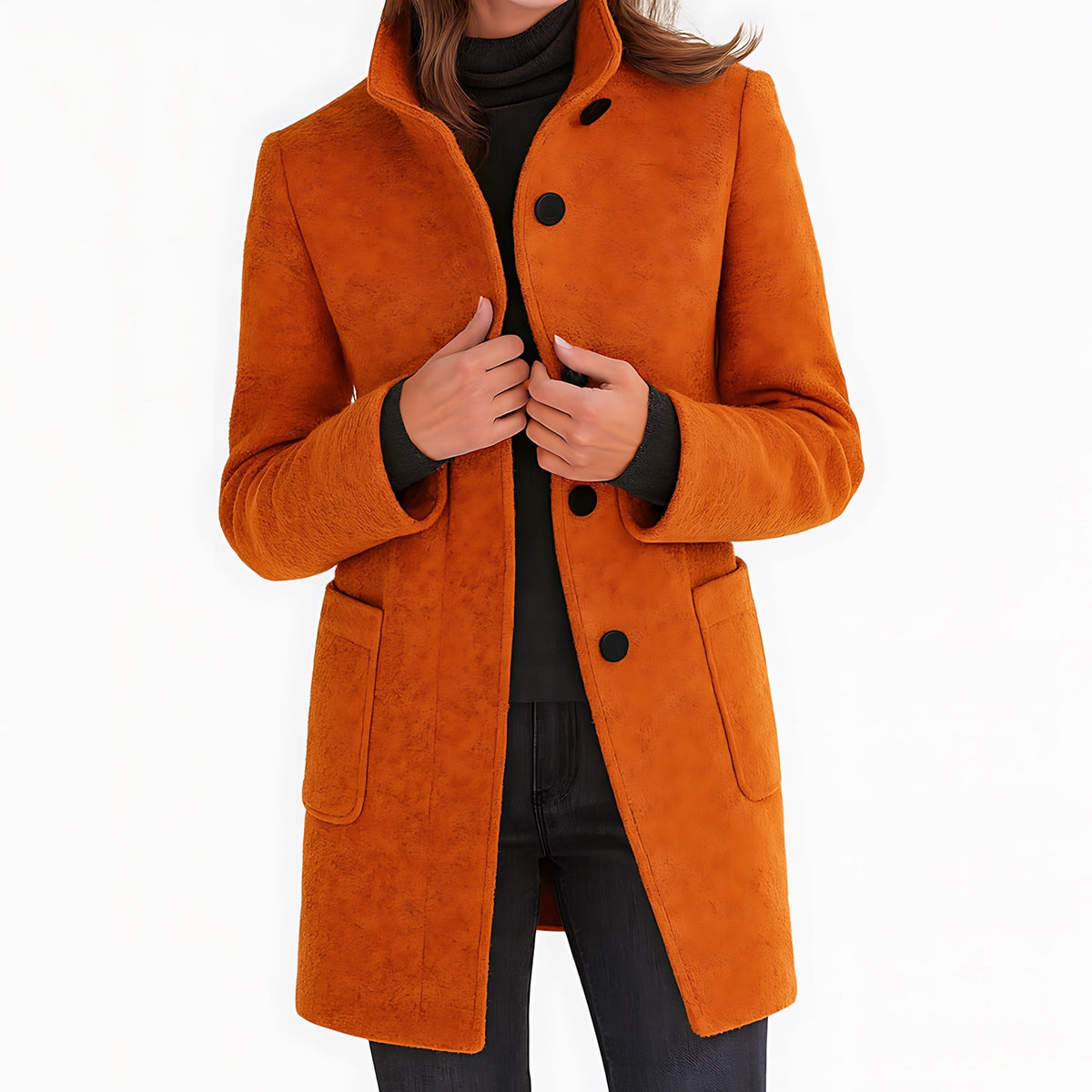 Marlow | Single-Breasted Funnel Neck Mid-Length Coat