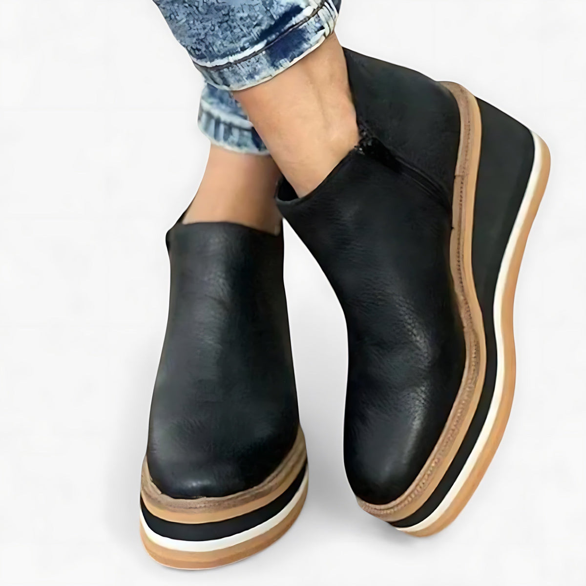 Nicky | Leather Wedge Platform Ankle Boots