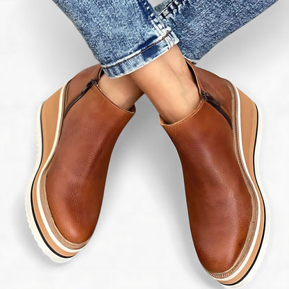 Nicky | Leather Wedge Platform Ankle Boots