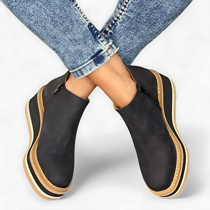 Nicky | Leather Wedge Platform Ankle Boots