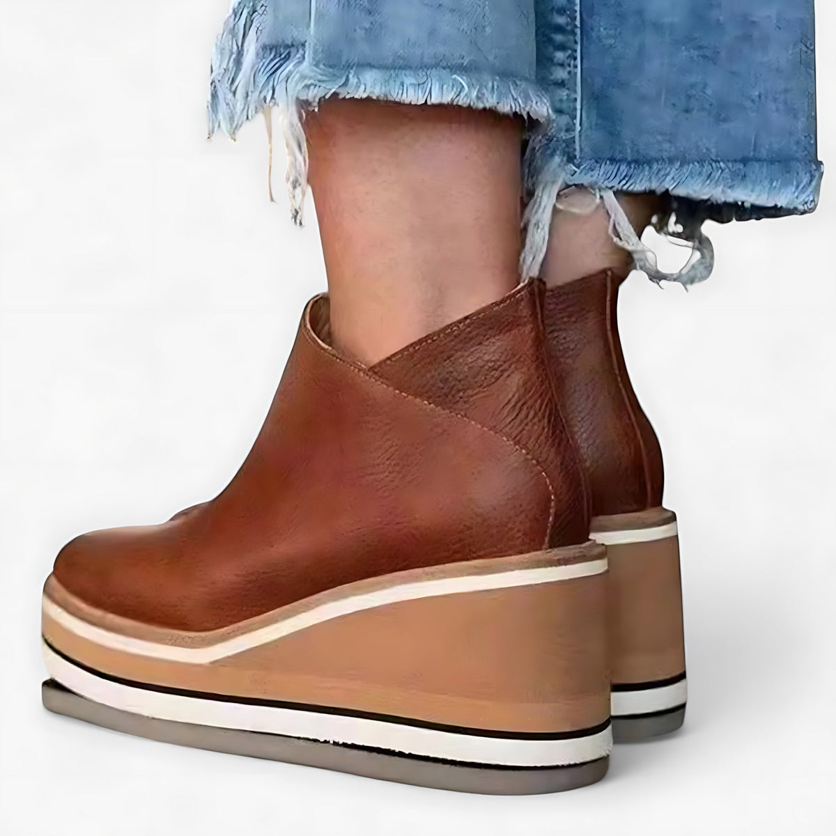 Nicky | Leather Wedge Platform Ankle Boots