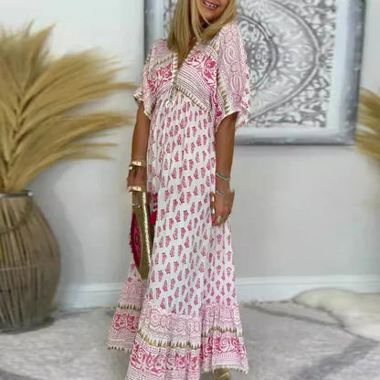 Clementine | Paisley Print Short Sleeve Maxi Dress