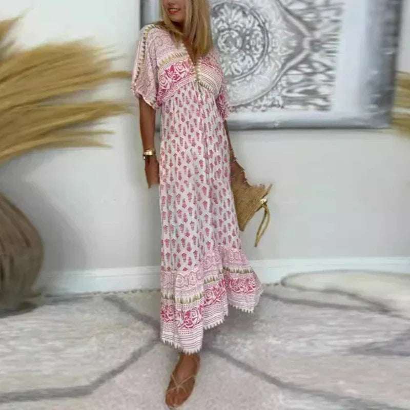 Clementine | Paisley Print Short Sleeve Maxi Dress