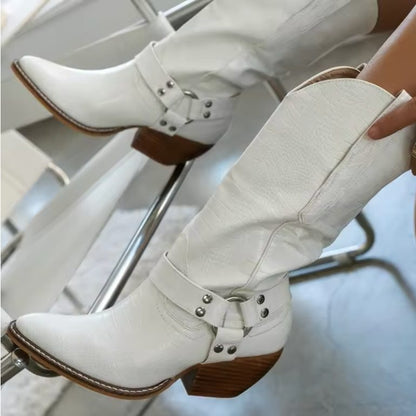 Rowena | Women's Cow-Print Cowboy Boots with Block Heel