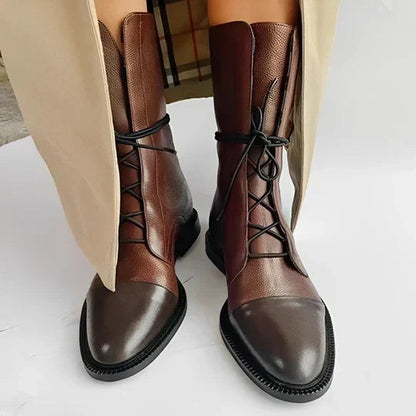 Arden | Lace-Up Mid-Calf Leather Boots with Cap Toe