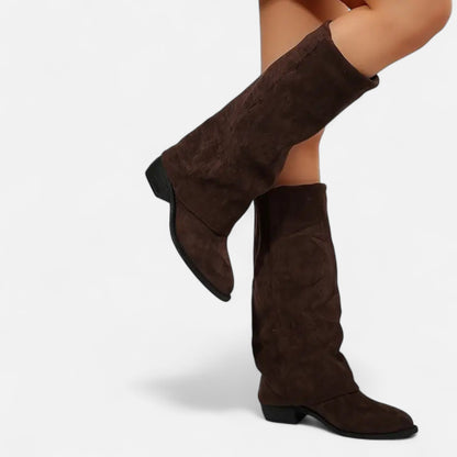 Verona | Foldover Suede Knee-High Block Heel Boots