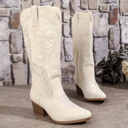 Maggie | Suede Embroidered Western Cowboy Knee High Boots
