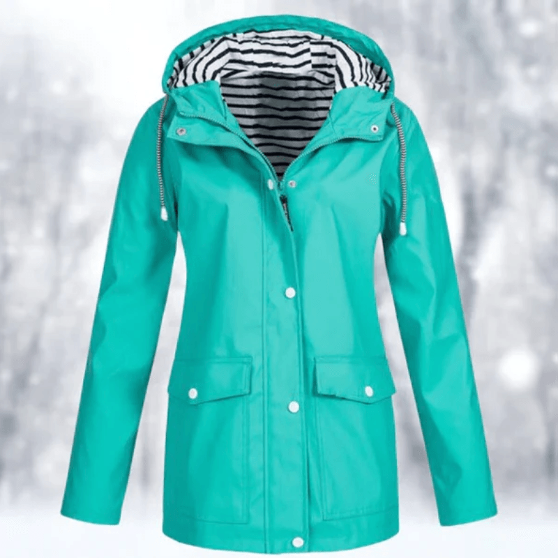 Mariselle | Waterproof Drawstring Hood Button-Front Raincoat