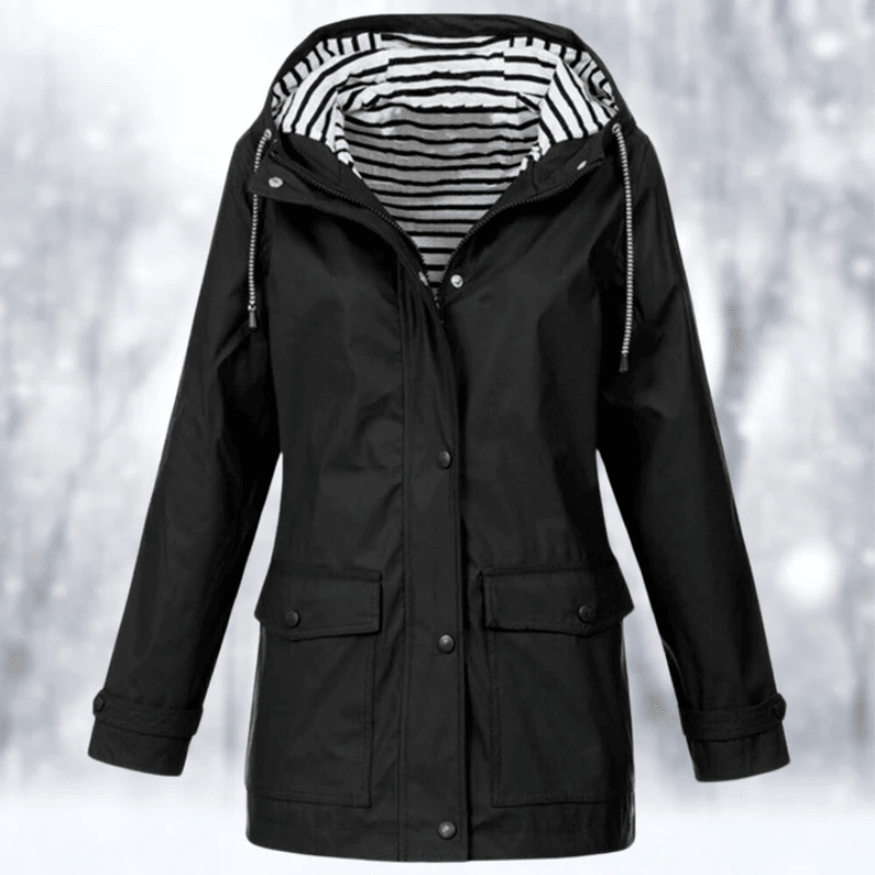 Mariselle | Waterproof Drawstring Hood Button-Front Raincoat