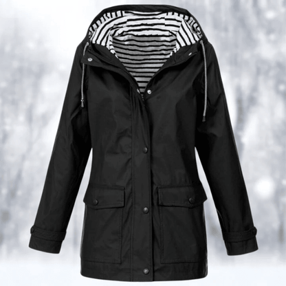 Mariselle | Waterproof Drawstring Hood Button-Front Raincoat