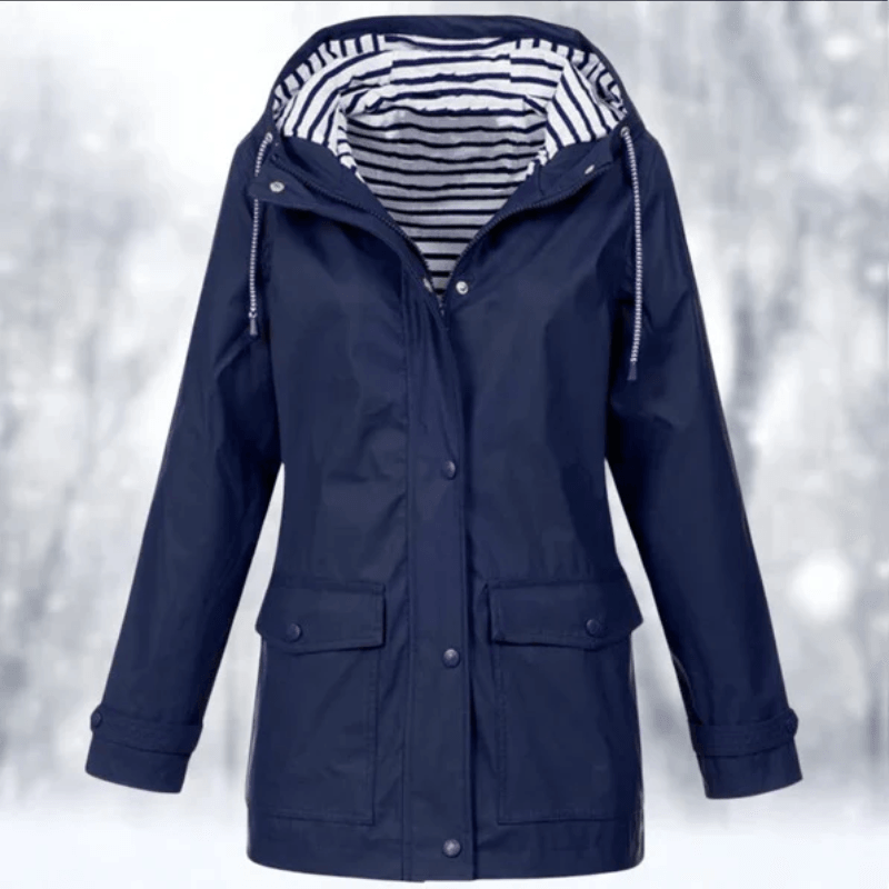 Mariselle | Waterproof Drawstring Hood Button-Front Raincoat