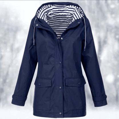 Mariselle | Waterproof Drawstring Hood Button-Front Raincoat